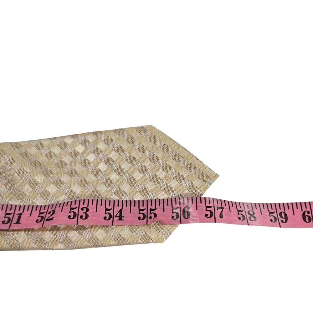NWT Donald J.‎ Trump Signature Collection Silk Tie Gingham Pattern Gold Beige